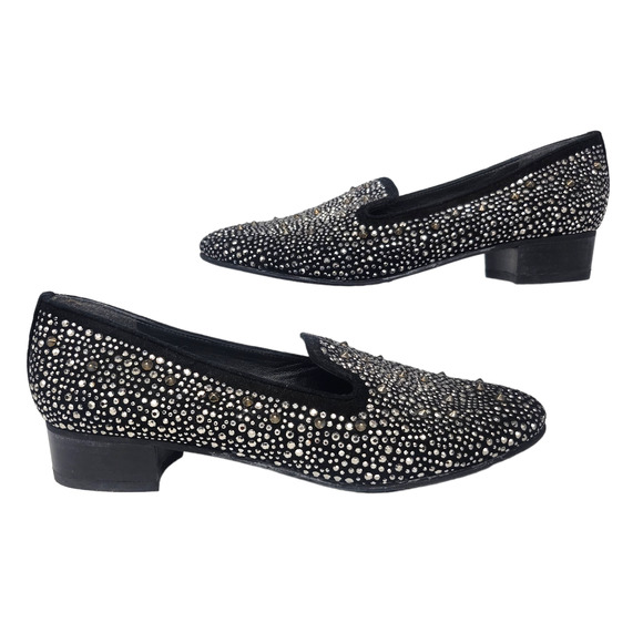 Stuart Weitzman Shoes 7 Loafers Heels Slipbeads Studded Embellished Dressy Block